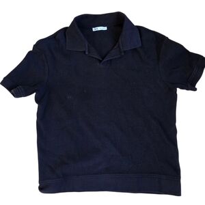 Zara Black Ribbed V Neck Top With Collar Size M